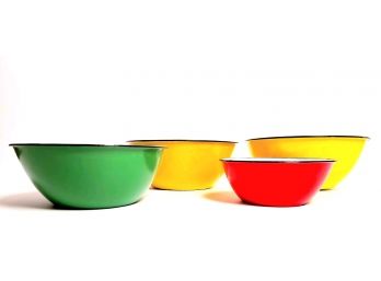 Vintage - Primary Colors Enamel Bowls -Set Of 4