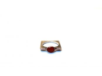 Sterling Silver - Square Ring With Orange Stone