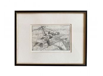 Lars Thorsen - Print From Etching Plate - Crew Furling A Sail - Signed For Lars By Harve Stein - With COA