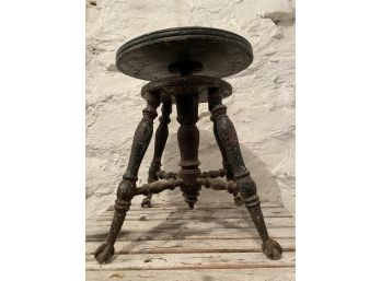 Antique - Perfectly Patinated Piano Stool With Claw & Glass Ball Feet