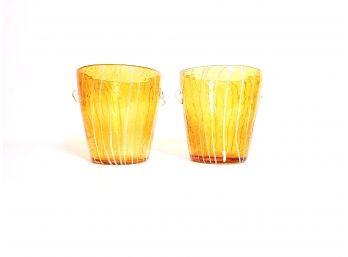 Pair Of Hand Blown Glass Vases- Venini For DiSaronno