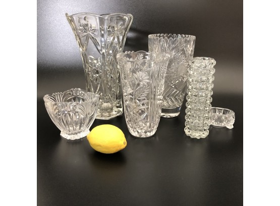 6pc Cut Glass Vase And Salt Dish Lot - Lovely