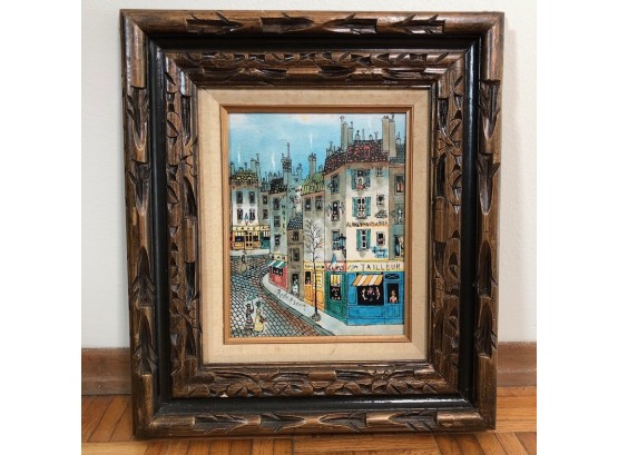 Paris Street Scene-  Signed Robert Scott -Original Watercolor And Ink In Elaborate Frame