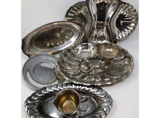 Silver Plate LOT 2 - Scalloped Low Dishes, Cups, Trays 8PC Lot