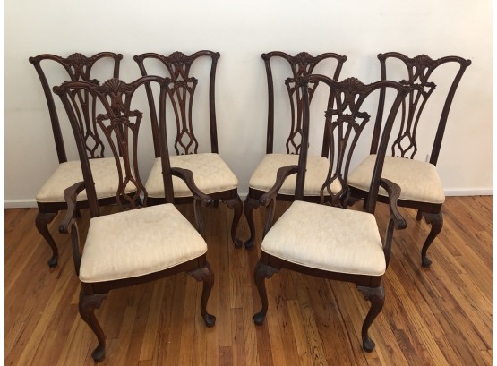 6 Dining Room Chairs Chippendale Style With Upholstered Seats