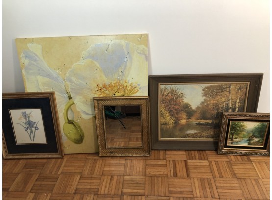 5pc Home Decor Art And Mirror Lot - Something For Every Room!
