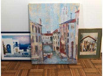 Home Decor Trio Of Art - Streetscapes - Largest Is 28'H X 22'L X 1.5'D On Wood Frame