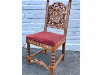 Byzantine Style Chair With Velvet Seat - Carved Double Headed Eagle