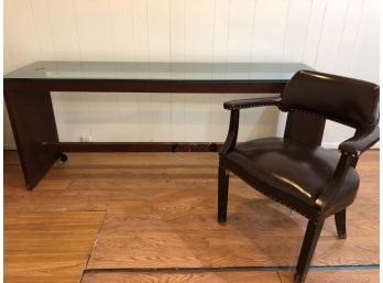 Long Glass Topped Console Table/Desk Plus Faux Leather Desk Chair