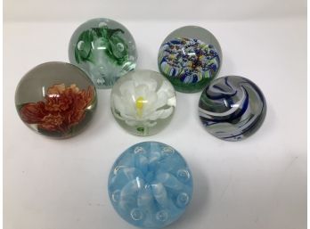 6PC Lot Round Paperweights - Fun And Colorful!