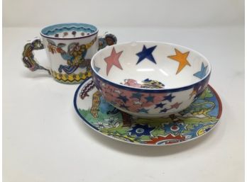 Tiffany Child's Set 'Fantasy' - Plate, Bowl & Double Handled Cup - 1997
