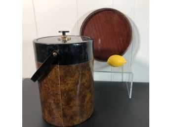 Vintage MCM Tall Ice Bucket By Morgan Designs  And 1950's  Formica Tray -