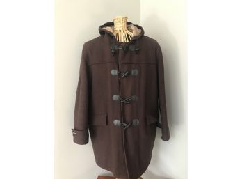 Men's Dark Brown Wool Hooded Duffle Coat By Fur O Jacket Made In Canada - XXL
