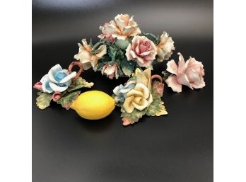 4pc Lot Of Porcelain Flower Arrangements - Hand Painted Capodimonte ITALY Plus