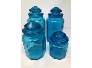 Vintage Blue Glass Canister Set - FUN!  11.5', 11', 9.5', 7'