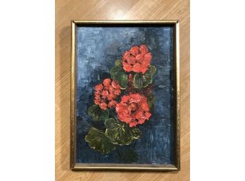Framed Oil On Canvas Red Geraniums - Vintage, 14.5'H X 11'W