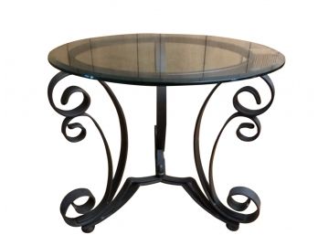 Wrought Iron Side Table With Inlaid Beveled Glass - 25'D X 21'H