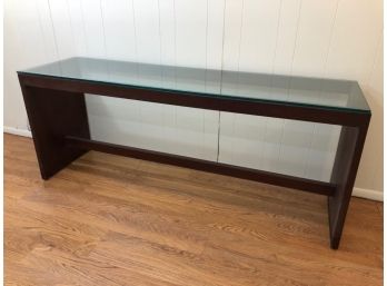 Large Desk Or Console Table - Glass Topped, Dark Wood  6' Long X 20'W X 28.5'