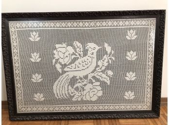 Framed Handcrafted Crochet Lace From Crete - Large Piece In Wooden Frame 25'H X 36.5'L