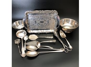Silver Plate 13pc Lot (LOT 5) - Rectangular Oneida Tray, Footed Bowls, Serving Pieces