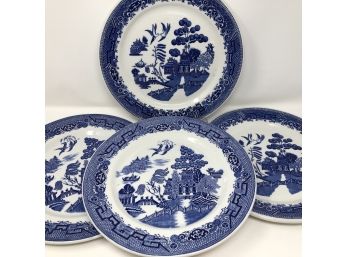 Vintage 'Grafton Chop' Blue Willow Plates By Carr China  - Set Of 4 - 11'Diameter