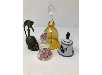 Bells - Four Assorted - Delft, Metal, English And Glass