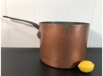 Antique Copper Pot With Iron Handle, Restaurant Size - LOT A - Large 12'D X 9'H
