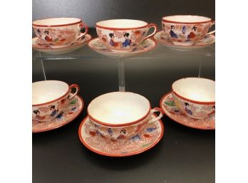 Antique Japanese Bone China 6pc Cups & Saucers