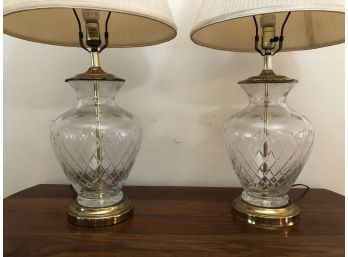 Pair Of Vintage Crystal Table Lamps - 29'H