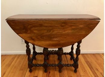Antique Elizabethan Style Gate Legged Drop Leaf Table With Drawer - 15'D To 40'D