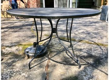 44' Round Outdoor Dining Table Plus Umbrella Stand - Black Metal