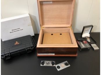 Cigar Lovers Delight! Pair Of Humidors, Lighters, Cutters, Plus