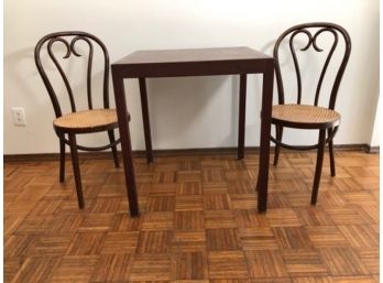 Parkay Square Table And Two Caned Seat Bentwood Bistro Chairs