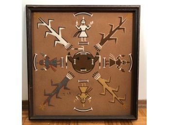 Pueblo Framed Sand Art 25'Square 'Whirlwind People' From Cuba, New Mexico