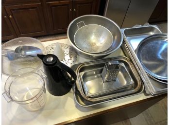 CATERING LOT - Steam Table Pans, Flat Trays, Huge Mixing Bowl, Ice Scoops, Coffee Thermos, MORE