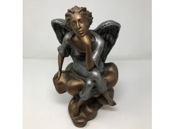Large Plaster Cast Angel Figurine  'Wishful Thinking' - ITALY  13'H