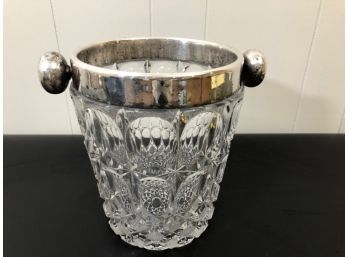 Vintage Crystal Ice Bucket With Silver-plate Rim And Trim
