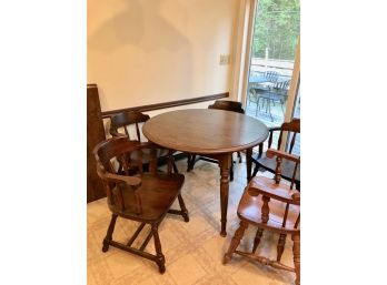 Vintage Round Table And 5 Captains Chairs - Plus 2 Leaves