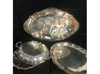 3PC LOT Chippendale International Silver 6384 6343 Dishes & Meridens Platter