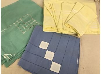 Vintage Cotton Tablecloths & Napkins - Summer Fun!  3 Tablecloths, 8 Napkins