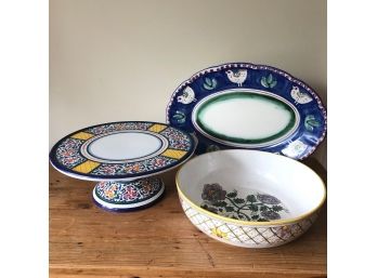 Trio Of Italian Ceramic Tabletop Pieces