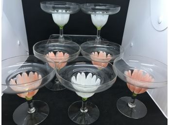 Handpainted Champagne Or Dessert Glasses - 7pc - 4-3/4'W X 4-3/4'H