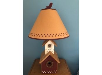 Americana Craft Wood Birdhouse Lamp With Paper Shade And Bird Finial