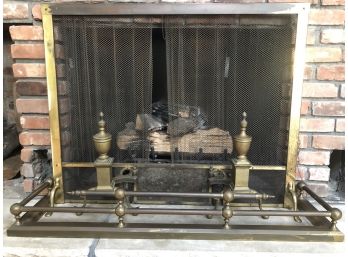 Vintage Fireplace Screen, Andirons And Fender
