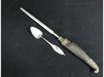 Sheffield England Knife Sharpener And Sterling Spoon - 32g
