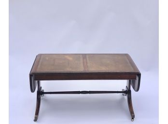 Vintage Henredon Leather Top Mahogany Coffee Table - Drop Leaf