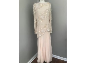 Vintage Evening Gown -Blush Toned Bead And Sequined  - Size 12-14 Originally $1200