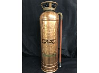 Vintage RED STAR Copper & Brass Fireman's Canister Extinguisher  Model 303 - Authentic 24'H, 7' Base