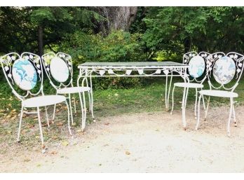 Salterini Style Iron Patio Table And 4 Chairs - Leaf And Vine