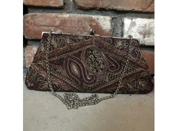 Embroidered Evening Clutch With Chain - 10x5